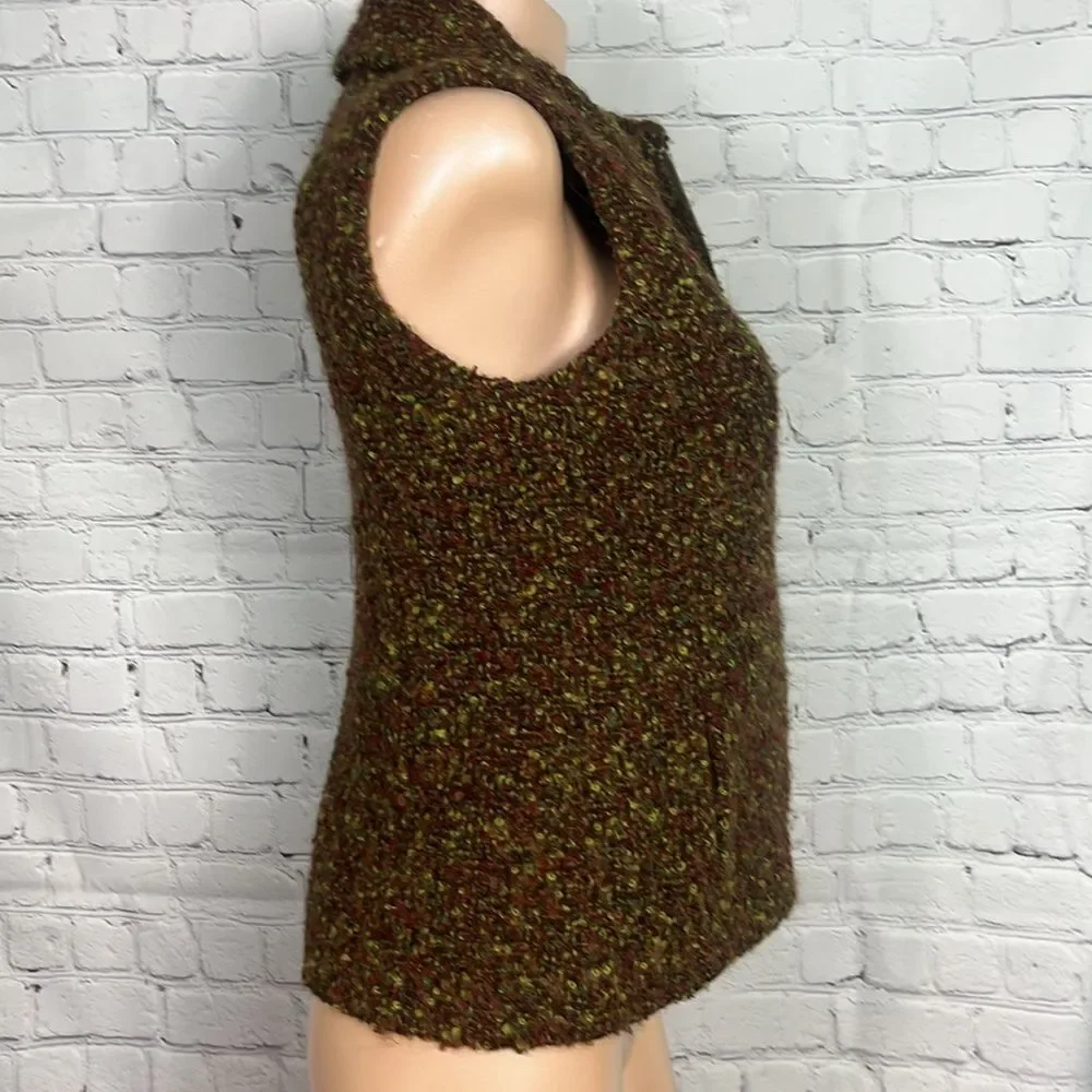 Beyond Threads Brown and Green Boucle Textured Zip-Up Vest Size Small